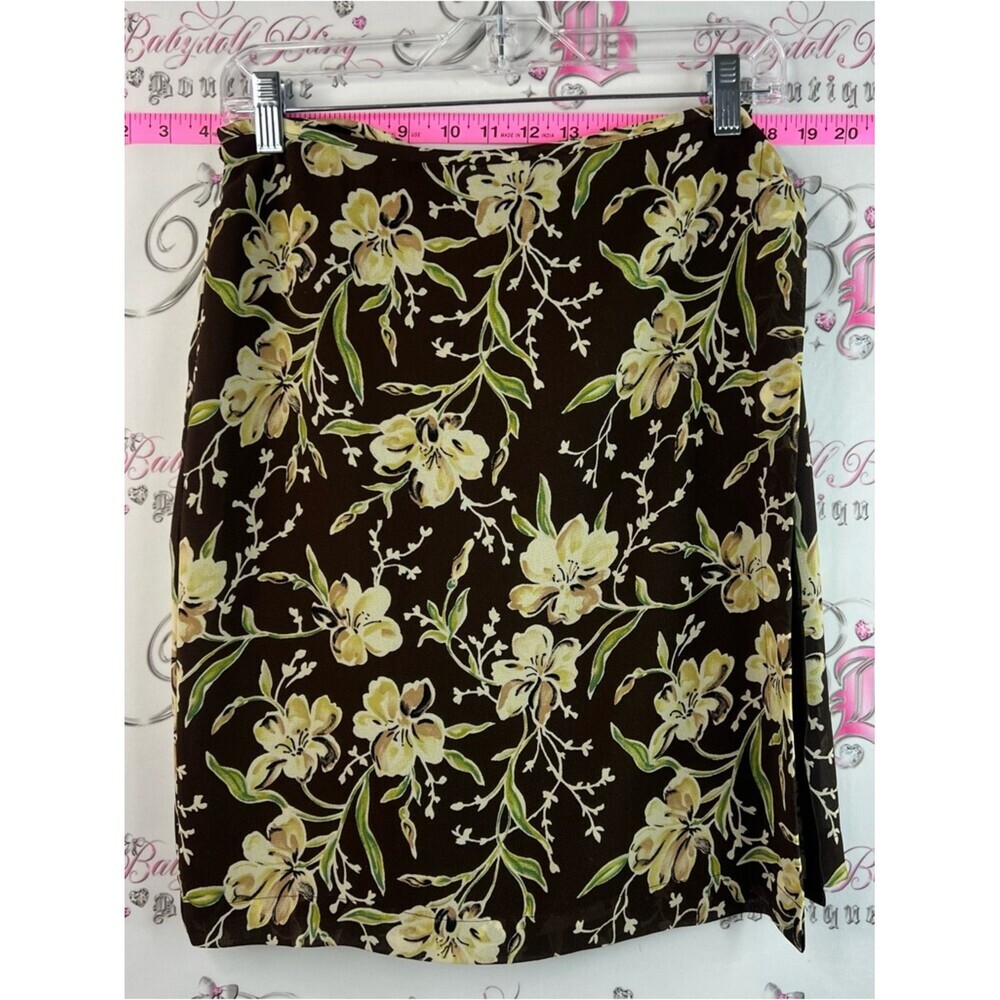 Part two skirt y2k flowers Brown Floral Midi Skirt with Yellow & Green Blooms